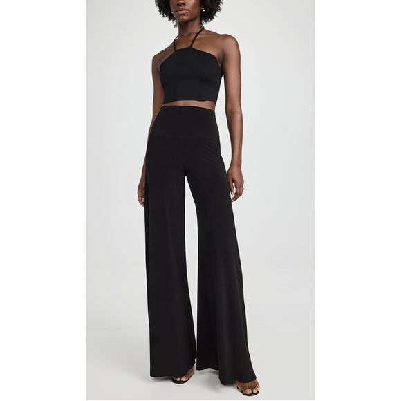 Norma Kamali Women’s Wide-Leg Elephant Dress Pants Black Pull On Stretch Knit S - Picture 3 of 13
